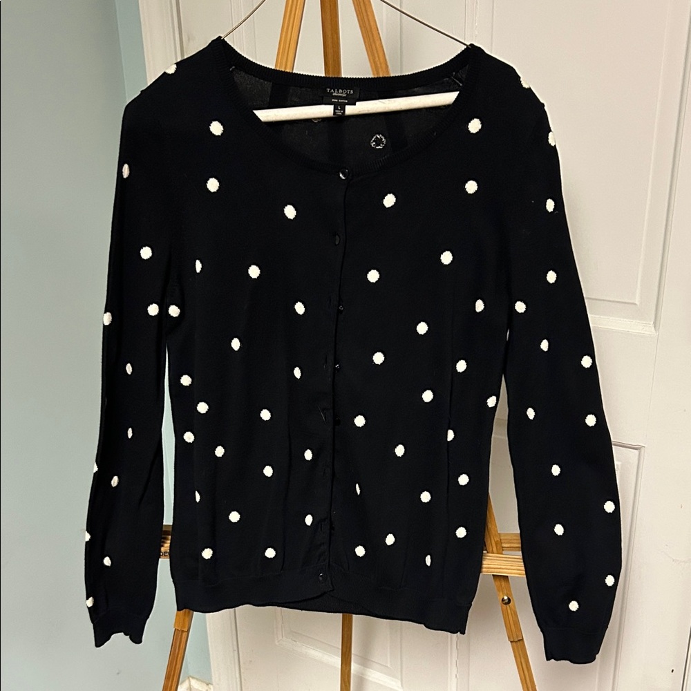 Talbots Black Sweater with White Polka Dots